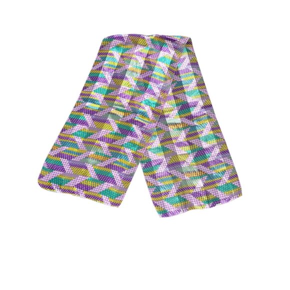 Vintage Geometric Patterned Scarf Purple Yellow Green Checkerboard Zigzag Design - Picture 1 of 4